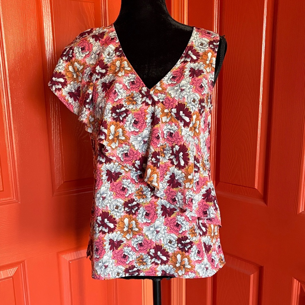 Banana Republic Floral V-Neck Ruffle Sleeve (One Side) Top Size XS